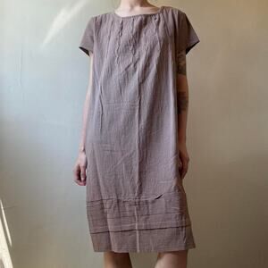 Brown Linen Simple Shift Dress Large Cottagecore Natural